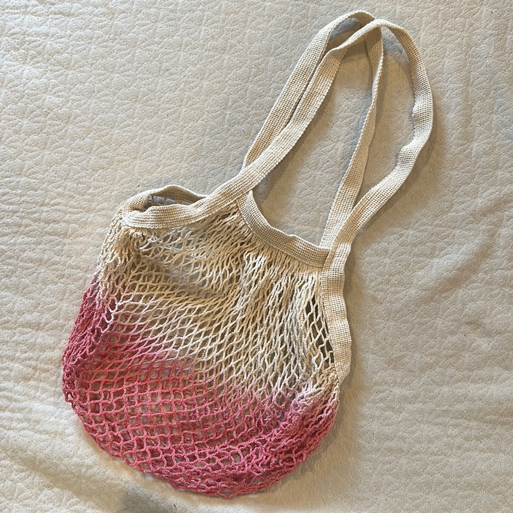 Cream and Pink Net Beach Bag